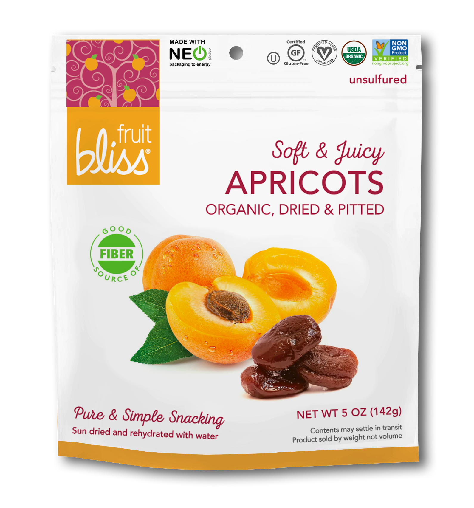 Fruit Bliss Organic Turkish Apricot Snacks 5 oz. (Case of 6) - Fruitbliss_Apricot_render_front-NEW